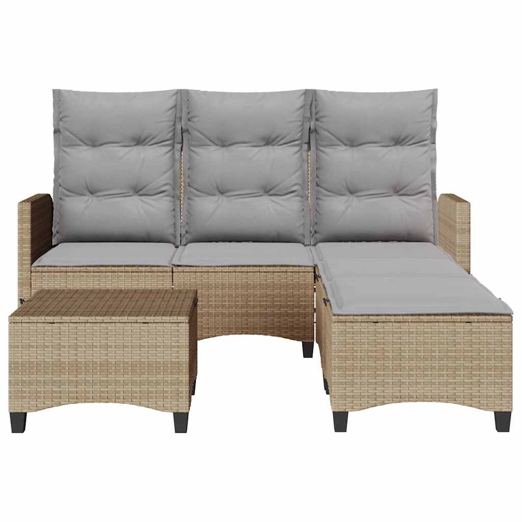 3-tlg. Garten-Sofagarnitur mit Kissen L-Form Beige Poly Rattan